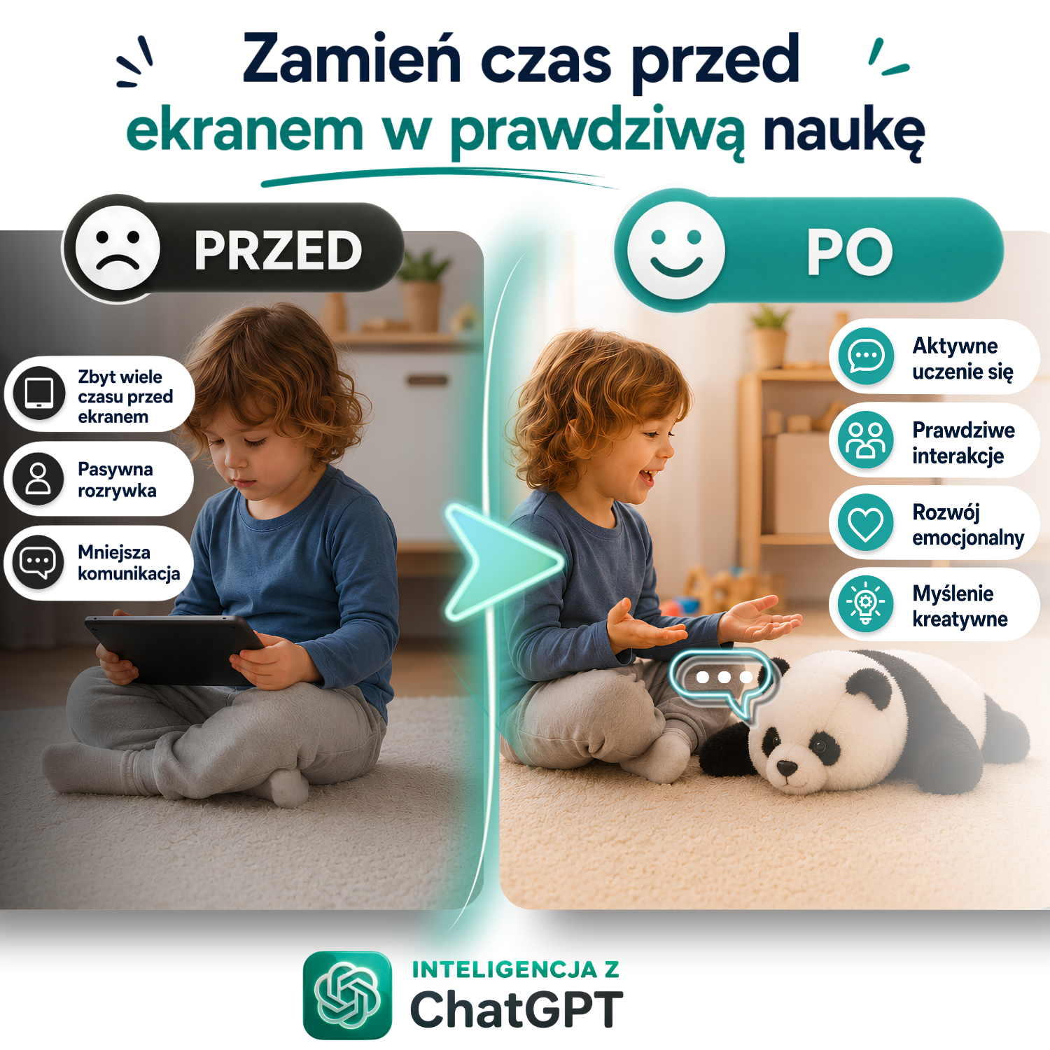 AI PANDA – interaktywna pluszowa zabawka i maskotka z AI dla dzieci 3+, mówi, odpowiada na pytania, uczy i bawi